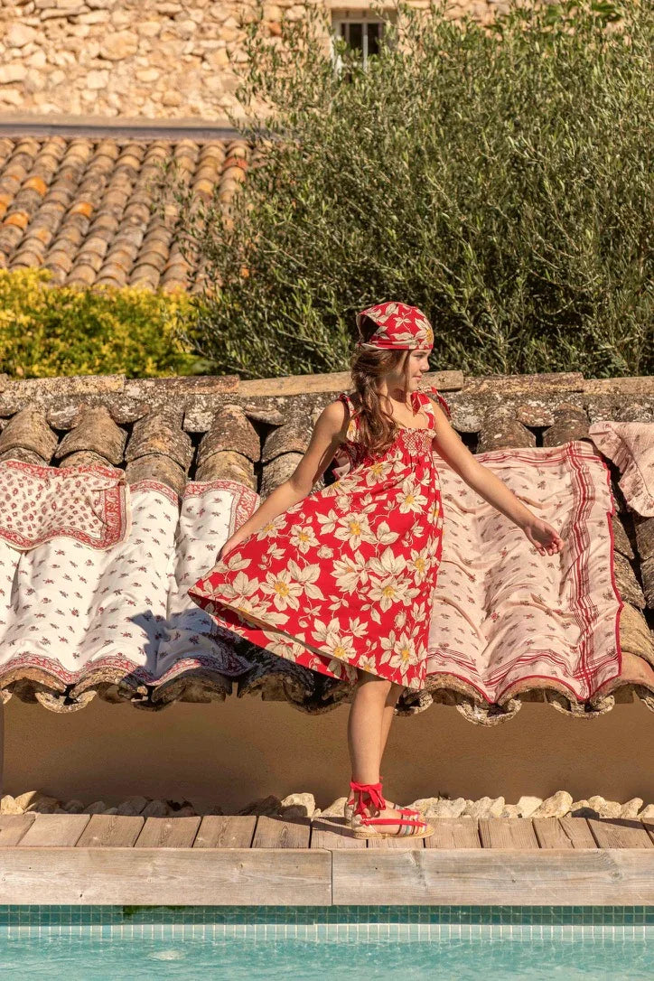 Gaughin print dress with skirt and matching triangle scarf