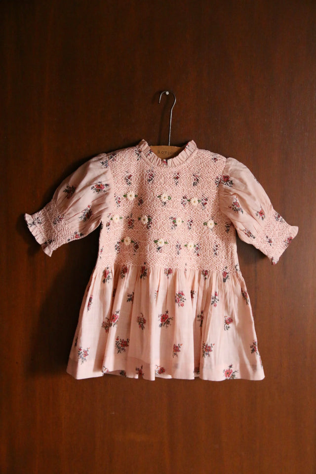 Blouse à smocks garden flowers rose