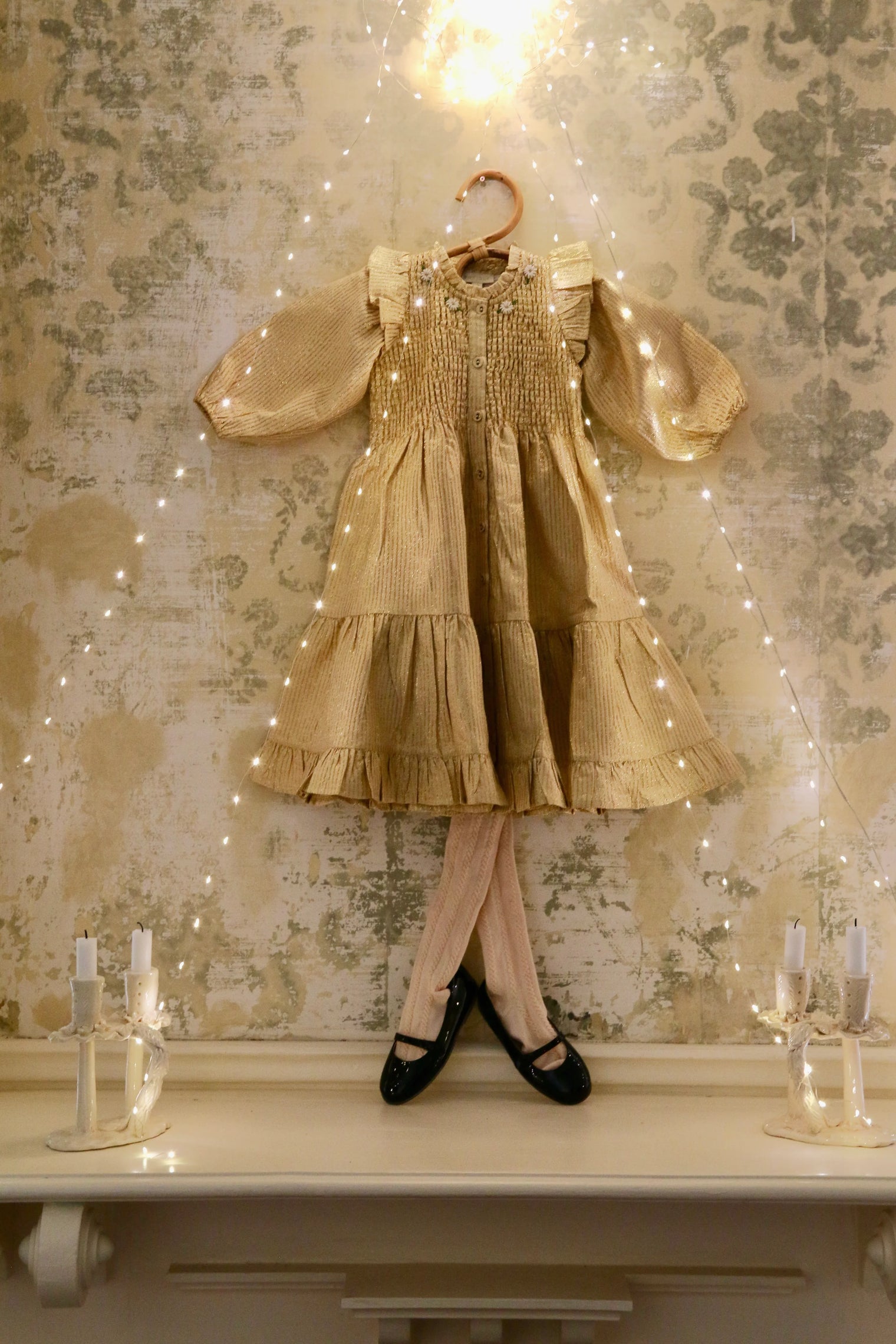 Long striped dress with golden sequins