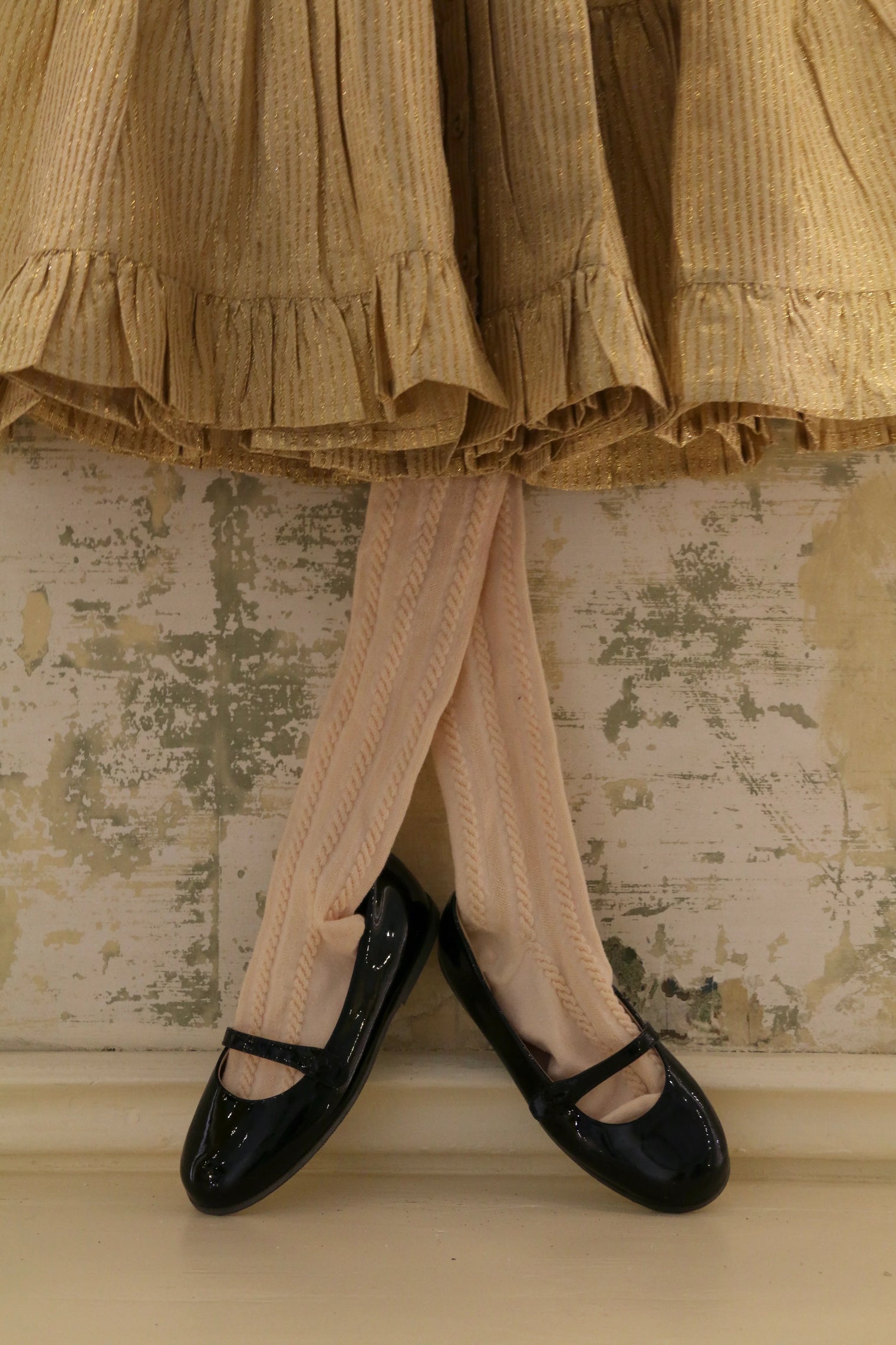 Long striped dress with golden sequins