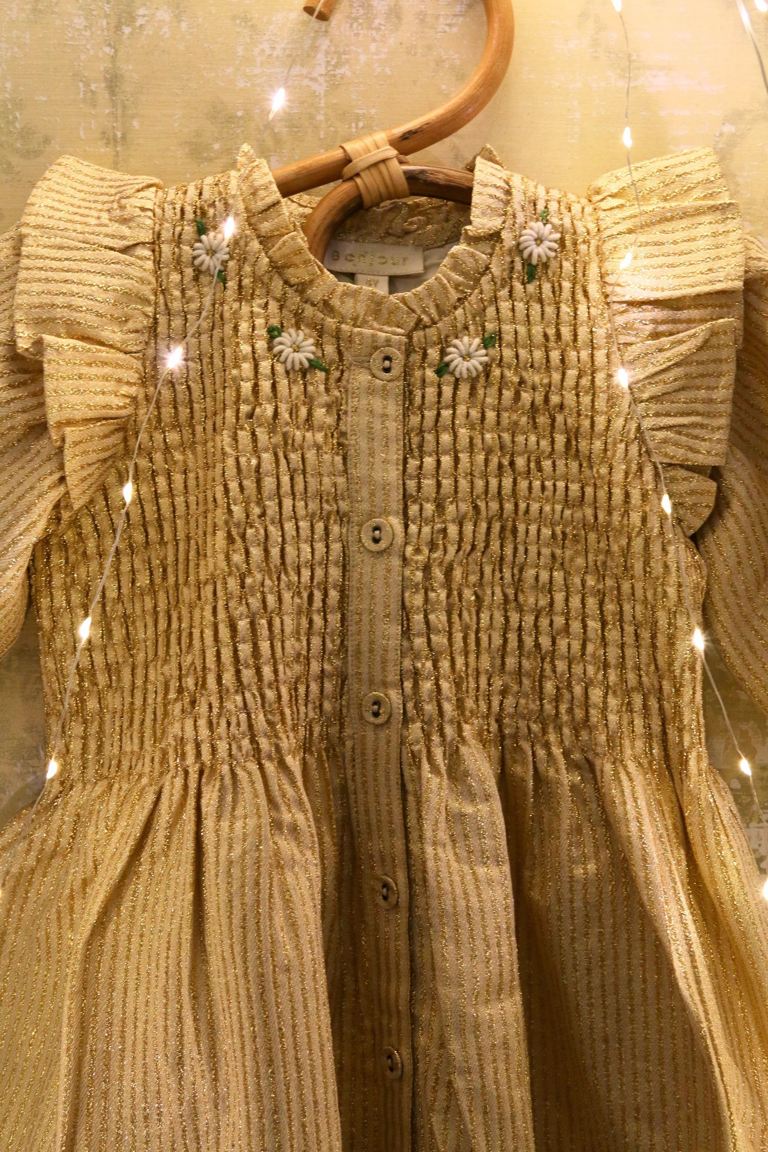 Long striped dress with golden sequins