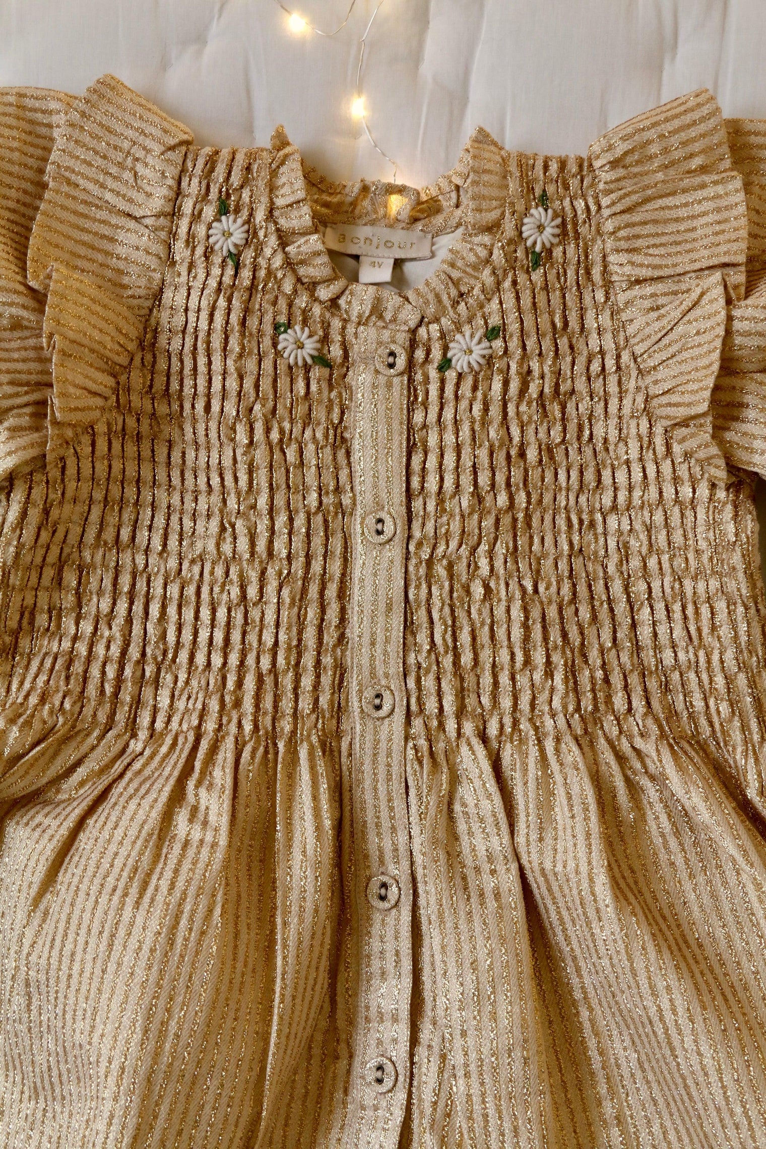 Long striped dress with golden sequins