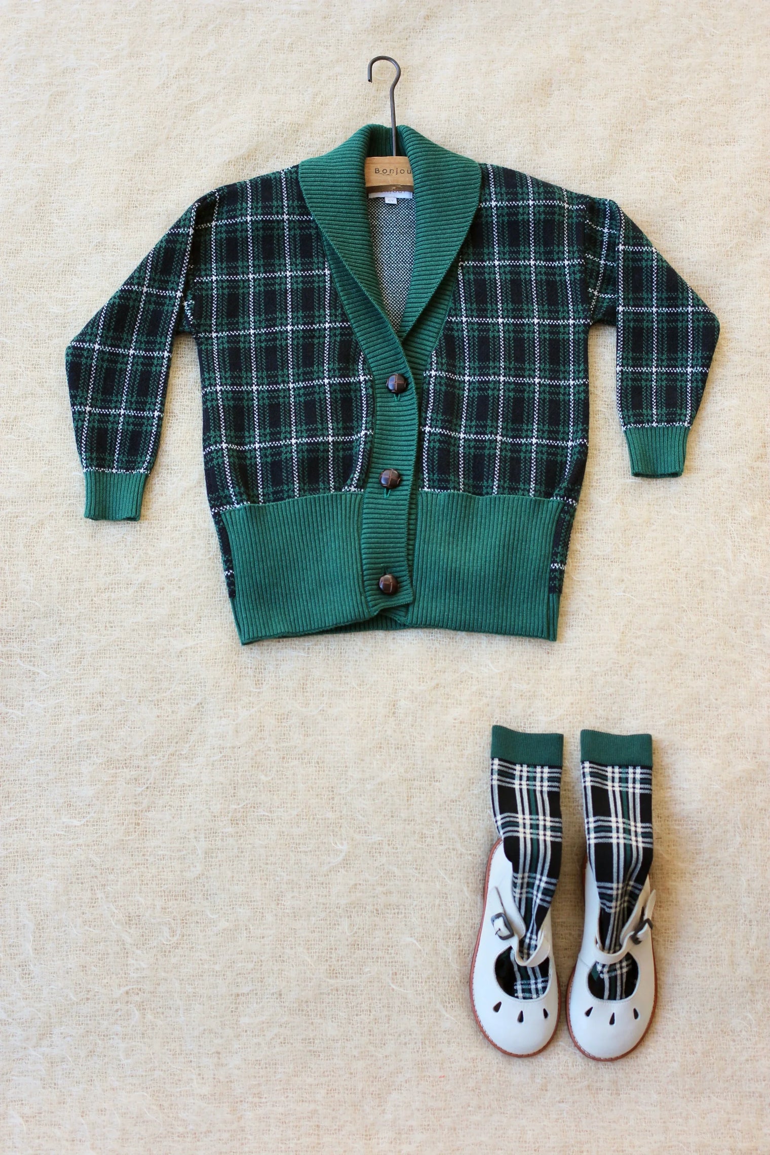 Fir green plaid knit jacket cardigan