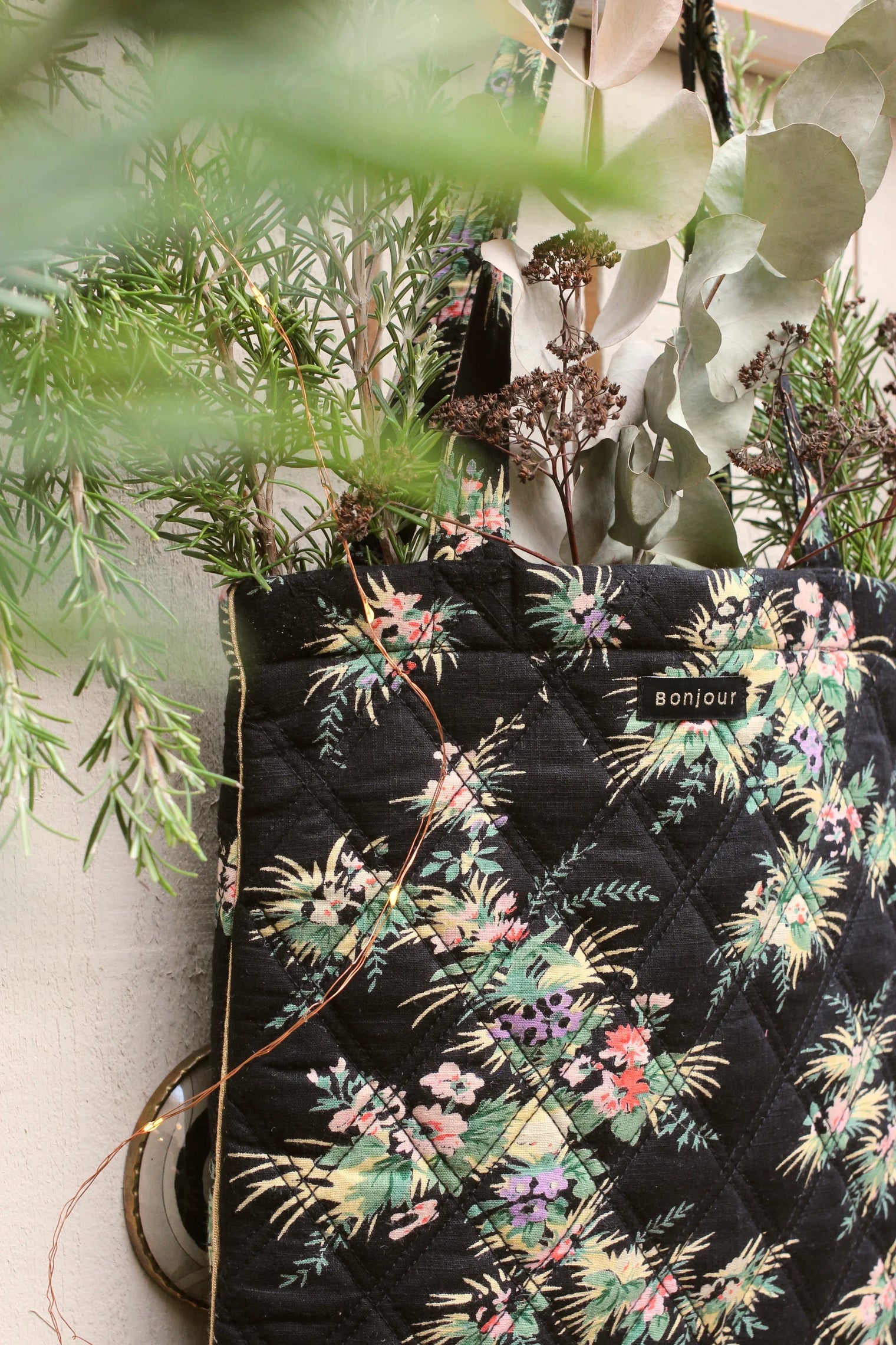 Totebag quilté nuit tropicale