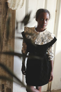 Black velvet quilted top and skirt set
