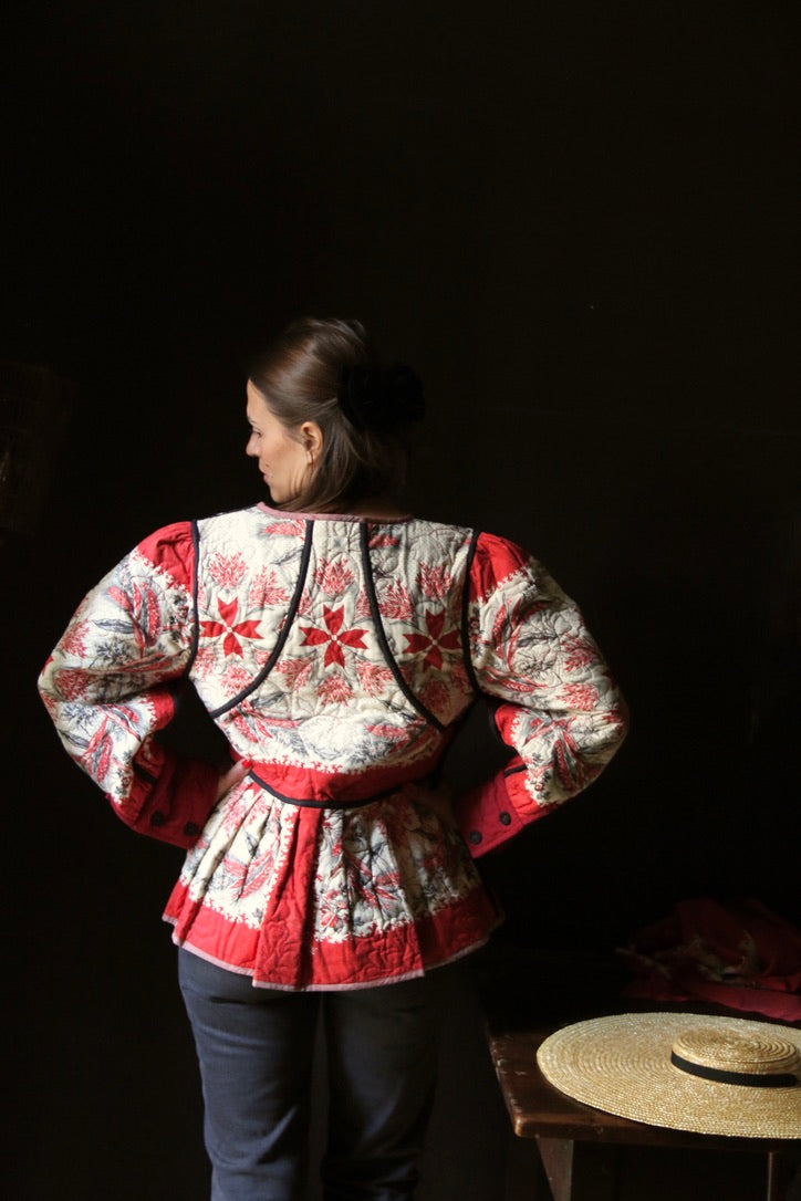Veste matelassée réversible Burgundy Red / "bandana wheat ears" print