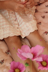 Emb. tunic + hair clip Pink Vichy with small design eyelete emb