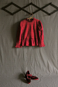 Burgundy red smocked blouse