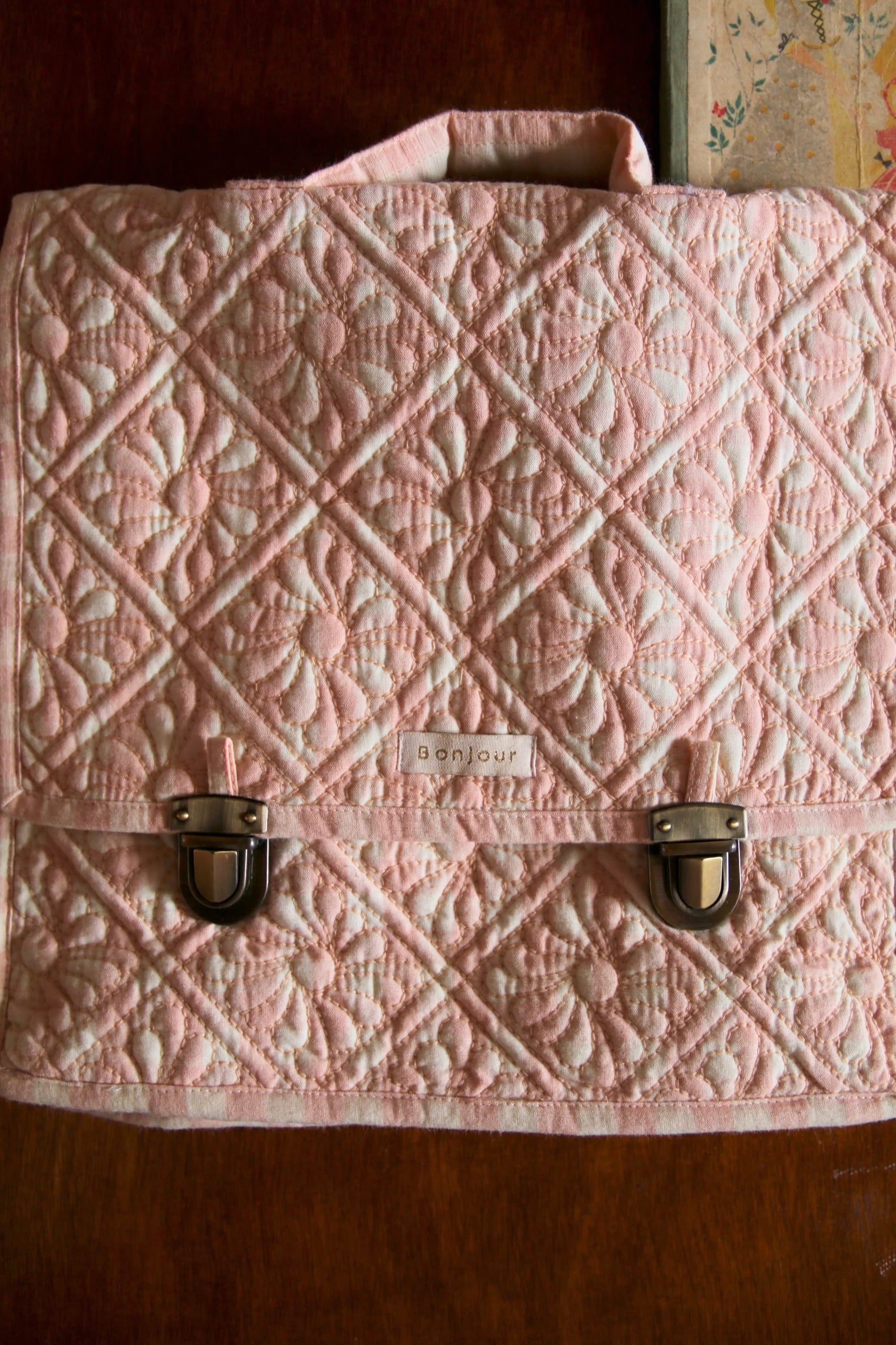 Cartable matelassé vichy rose