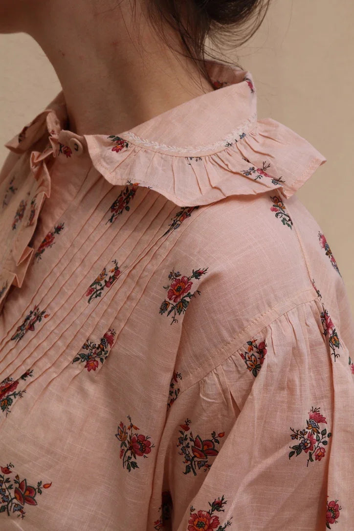 nude pink floral garden blouse