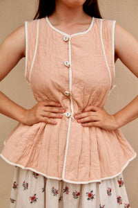 Reversible sleeveless jacket, floral garden / nude