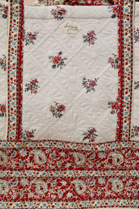 large quilted market tote with garden print