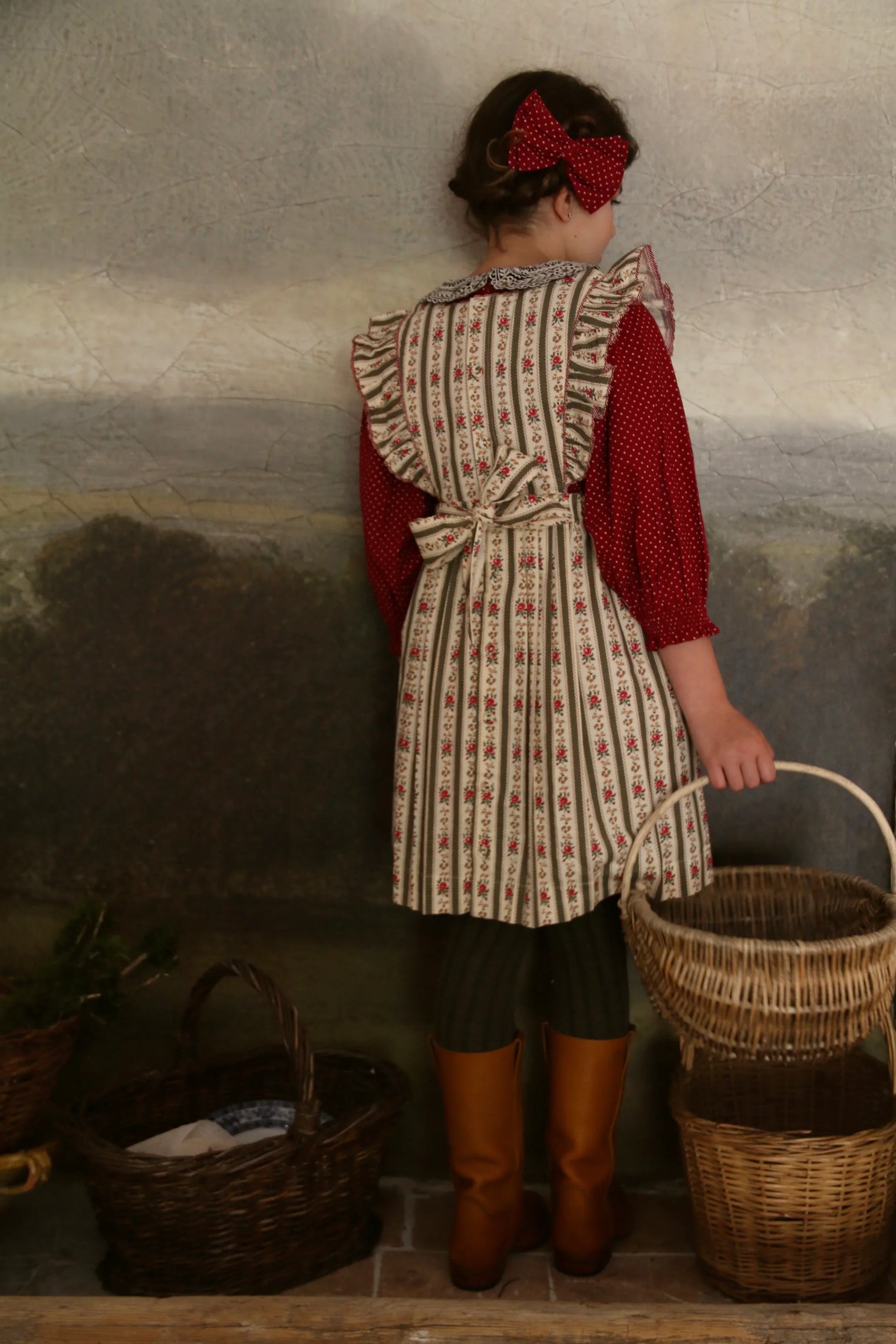 Kaki wallpaper striped pinafore dress