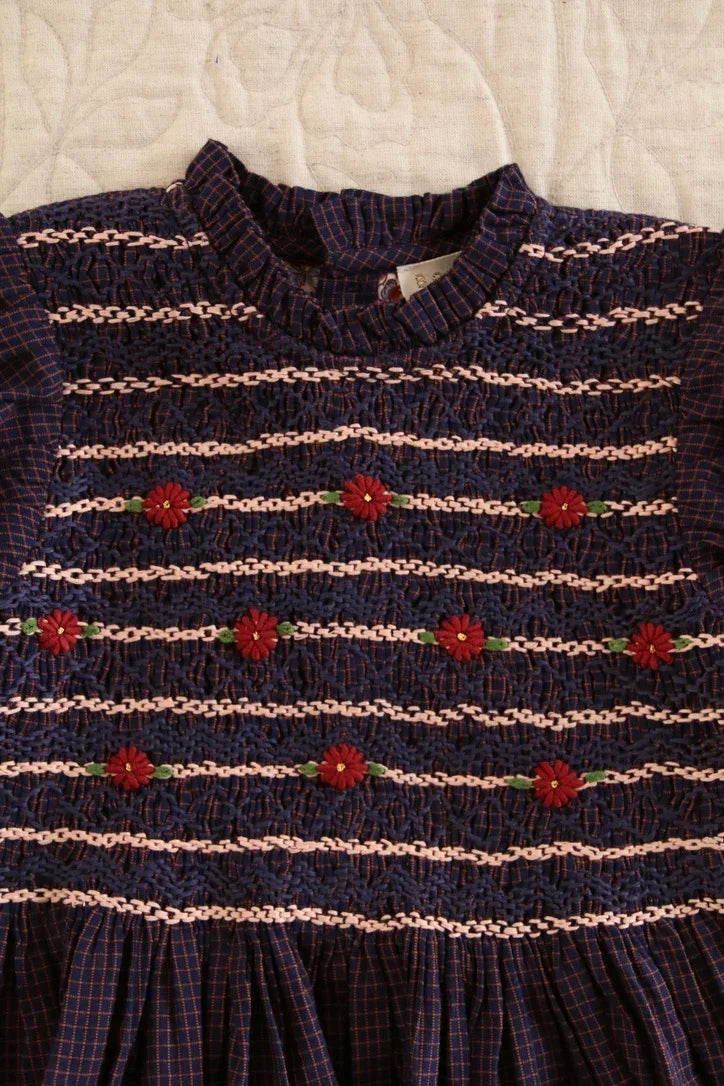 bouse à smocks petit carreau marine & burgundy