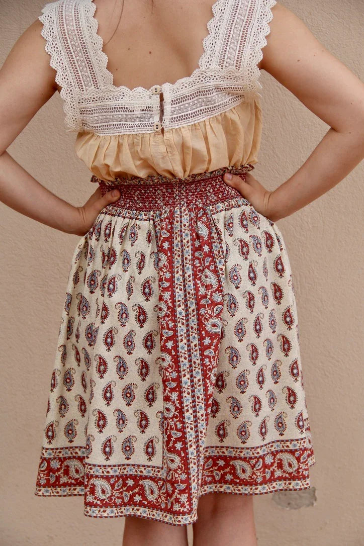 Short Orange Blossom Bandana-Print Cashmere Skirt