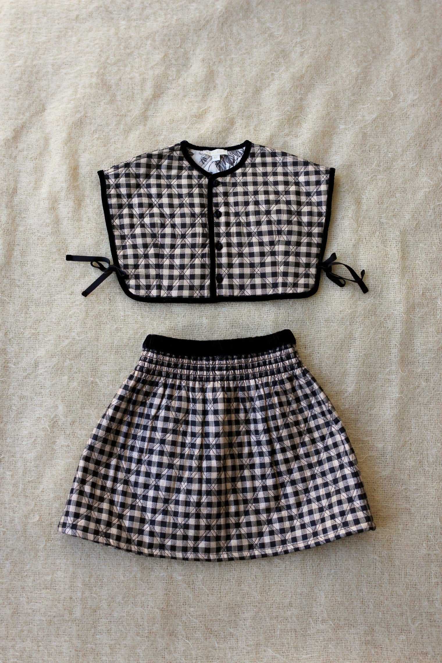 Quilted skirt and top set in black gingham lurex