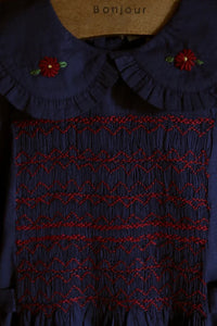 Robe à smocks voile carreau marine