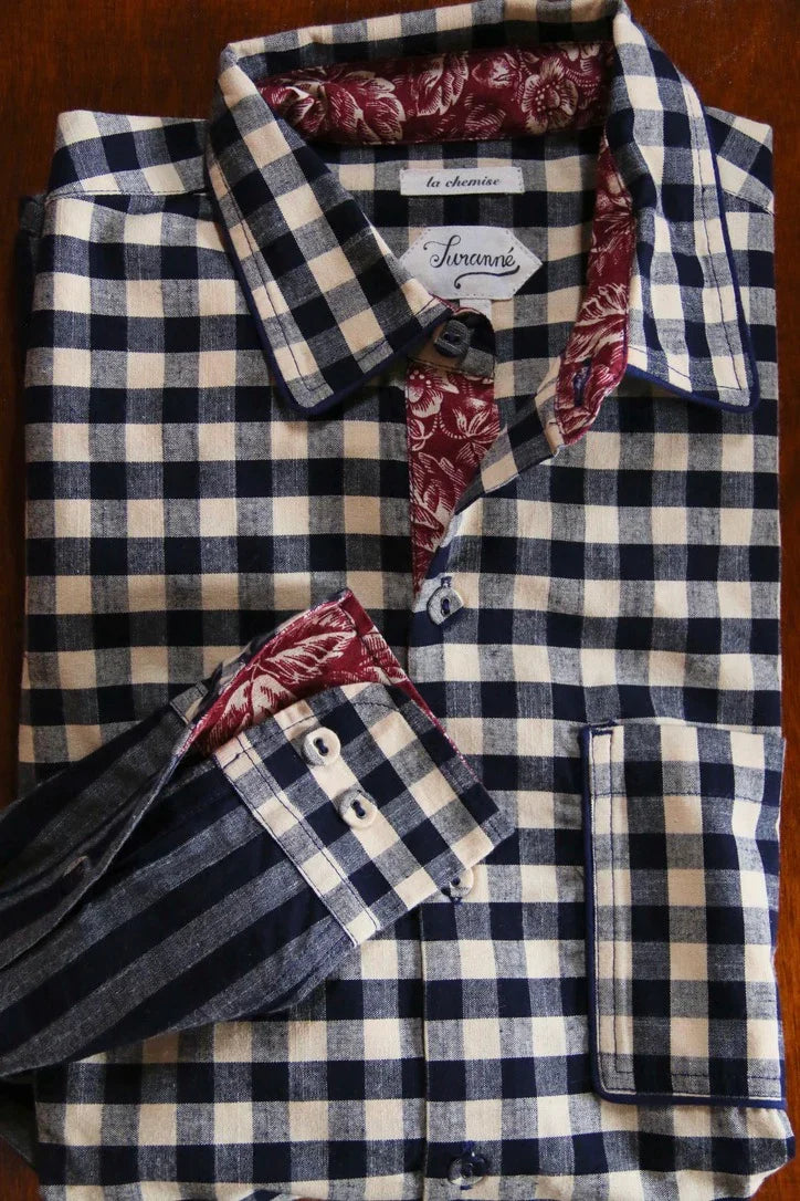 Chemise vichy marine dans son coffret assorti