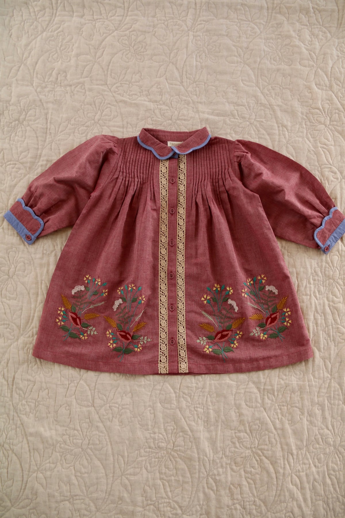 Red embroidered chambray tunic