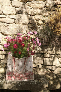 large quilted market tote with garden print
