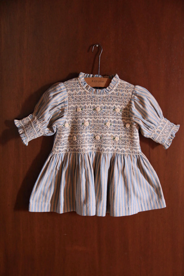 Blouse à smocks rayure transat ciel vanille