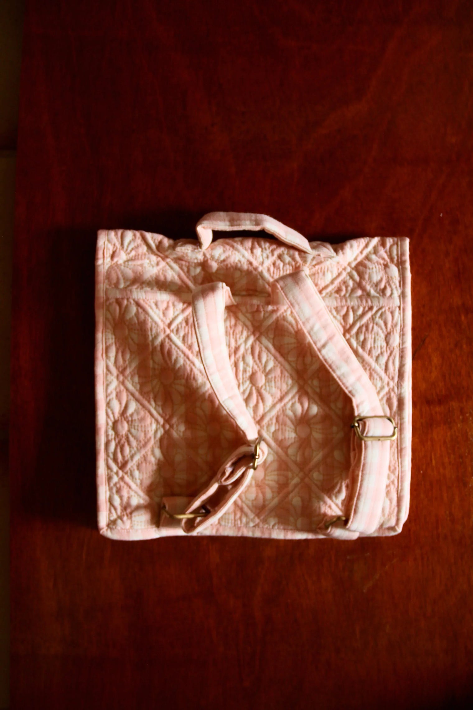 Cartable matelassé vichy rose