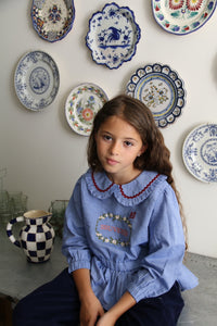 Blouse bleu chambray brodée Souvenir