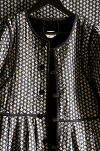 Reversible quilted coat dress, black velvet / black Provençal print