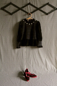 Black velvet smocked blouse