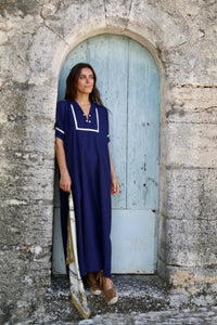 kurta dress with sailor collar, navy