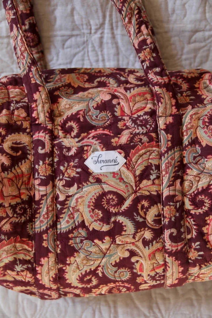 quilted cashmere bowling bag burgundy