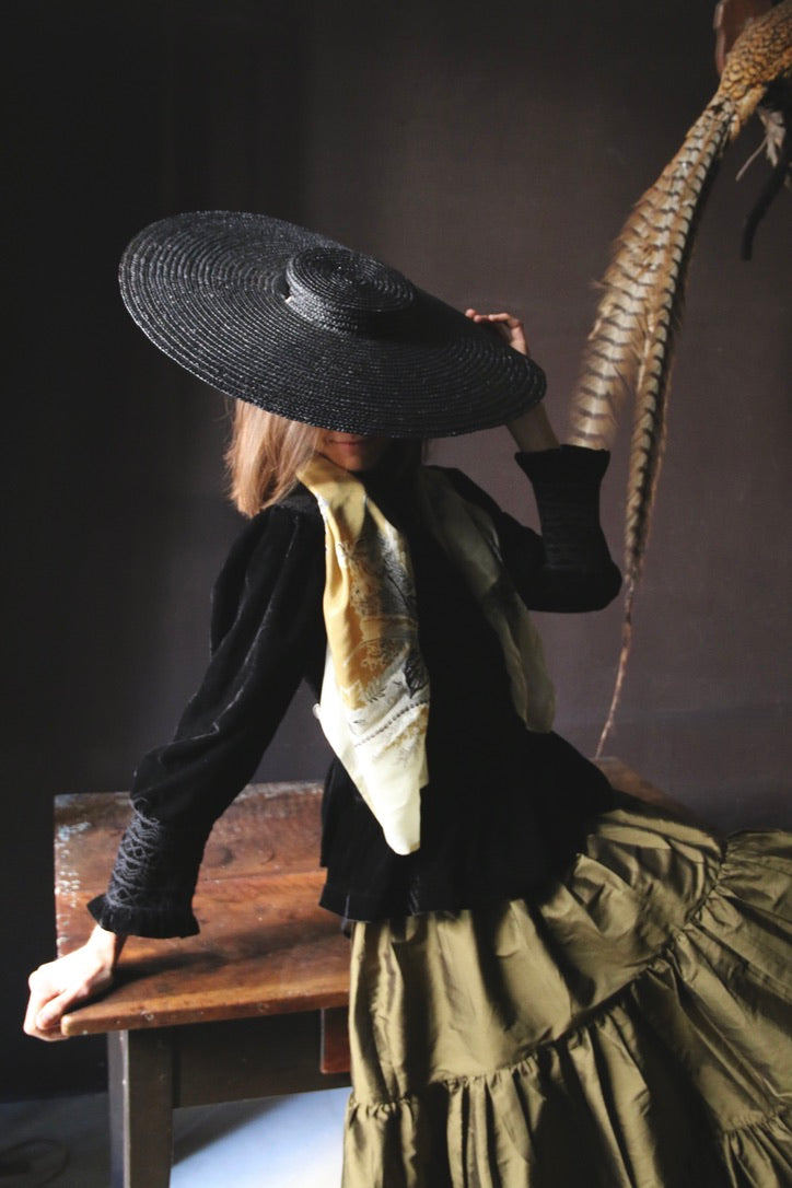 Long Marguerite skirt khaki taffeta