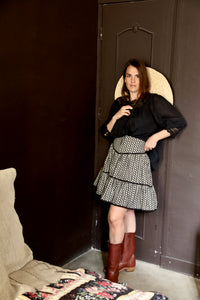 Peony skirt black Provençal print