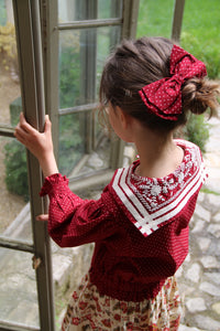 Red polka dot sailor collar blouse