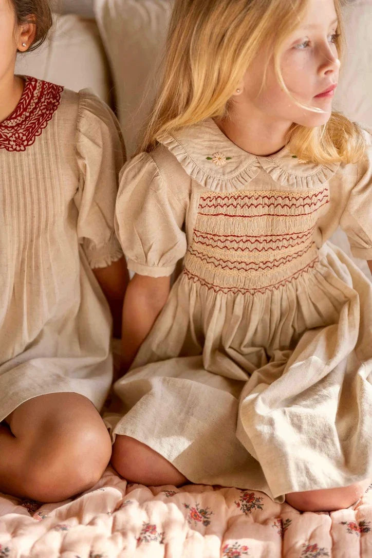 Robe à smocks coton naturel