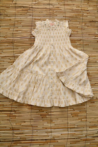 Robe longue fleur dorée sur ivoire