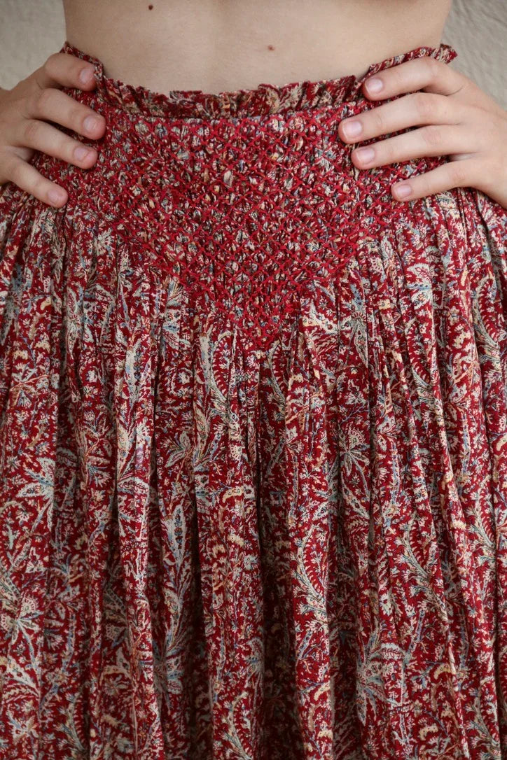 Iris printed red cashmere skirt