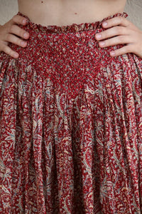 Iris printed red cashmere skirt
