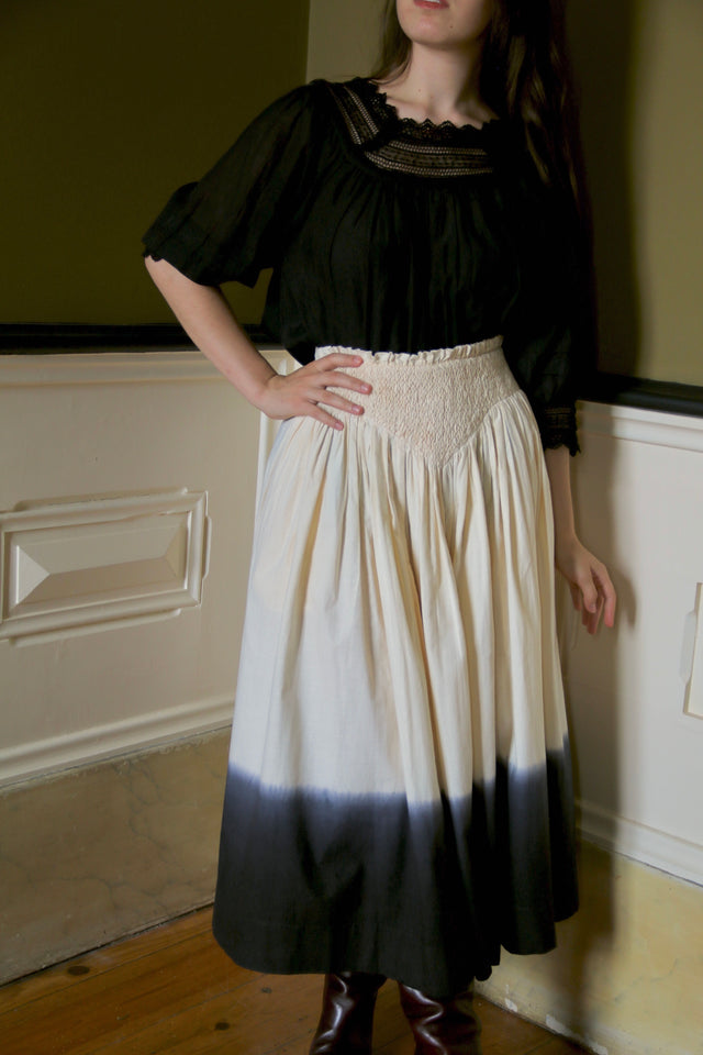 Long smocked skirt "Iris" deep dye black