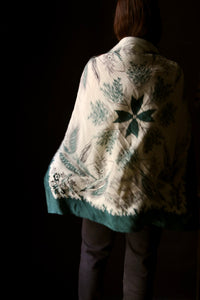 Grand dark green silk scarf with wheat ears