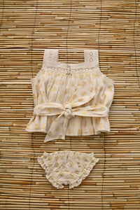 Ensemble top et culotte fleur dorée sur ivoire