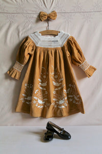 Caramel / curry corduroy embroidered dress