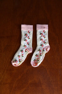 Chaussette farandole de fleur rose