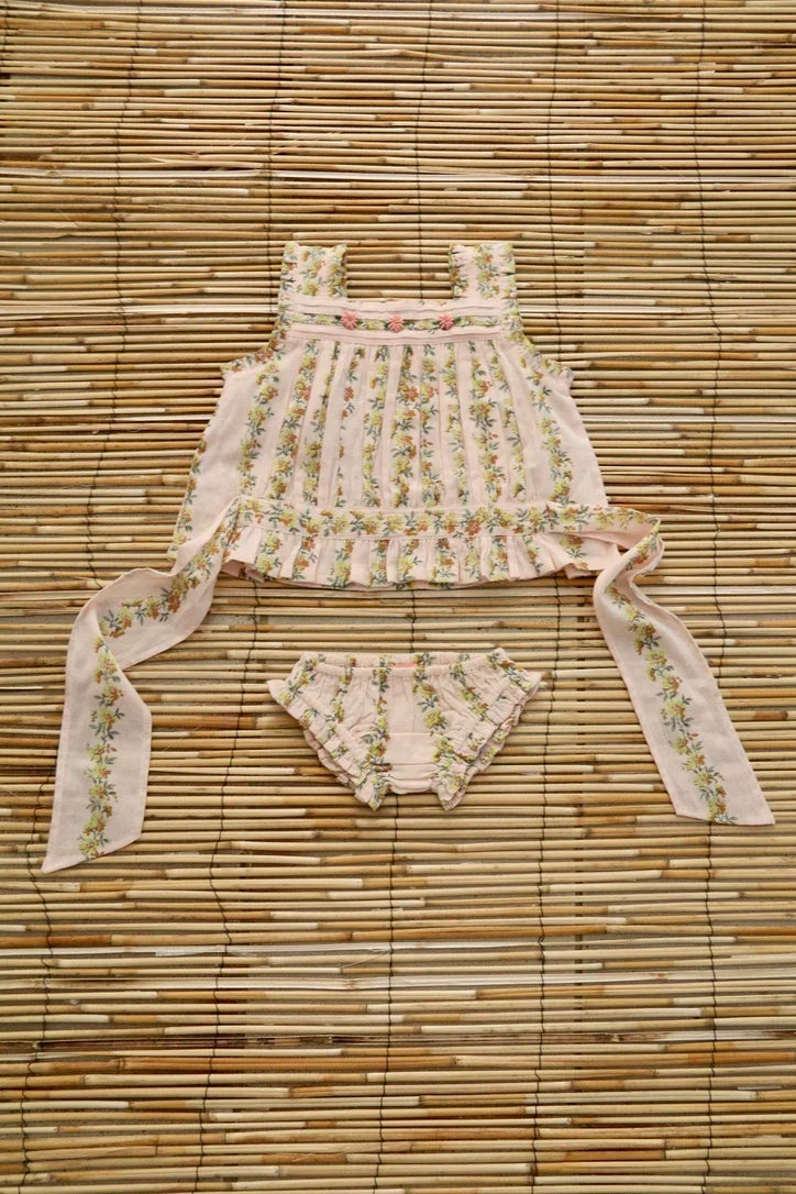 Ensemble top et culotte imprimé farandole de fleurs