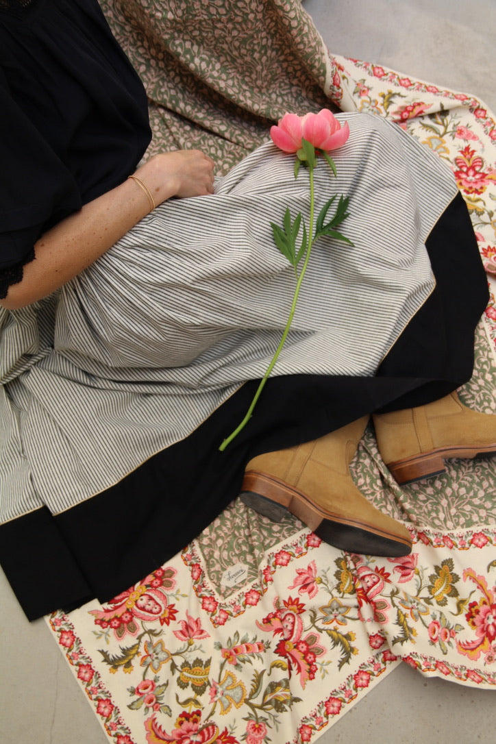 Long skirt "Orange Blossom" black / ivory stripe