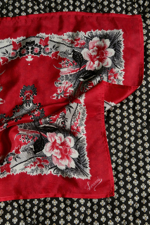 petite red poppy silk square