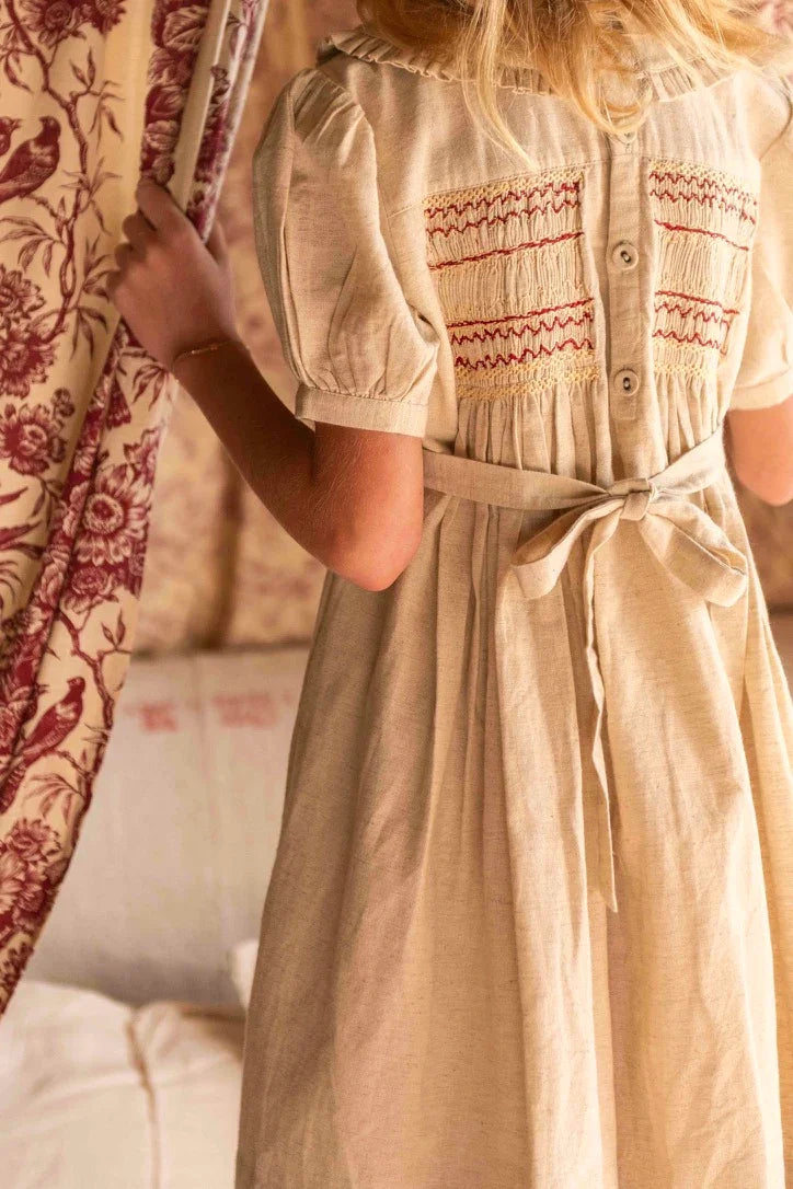 Robe à smocks coton naturel