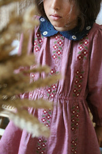Robe brodée rouge chambray