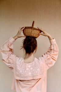 nude pink blouse with embroidered sailor collar