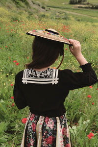 Black velvet sailor collar blouse